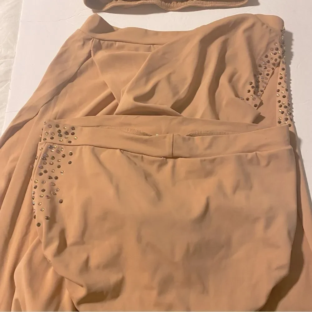 Kelle dance solo custom costume blush 3 piece GODDESS 7046 skirt top trunks LA